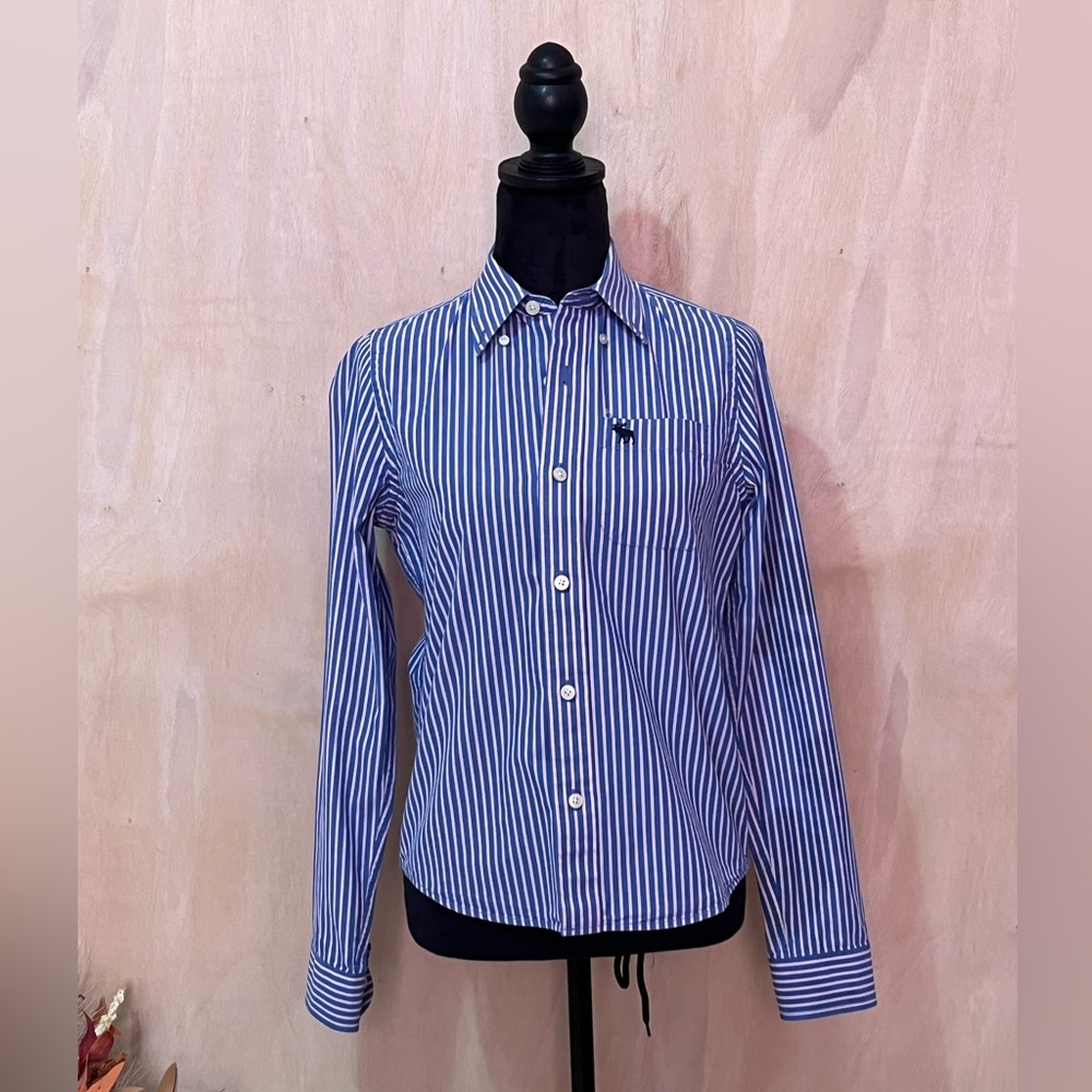 Kids XL Abercrombie button up pink and blue stripe.